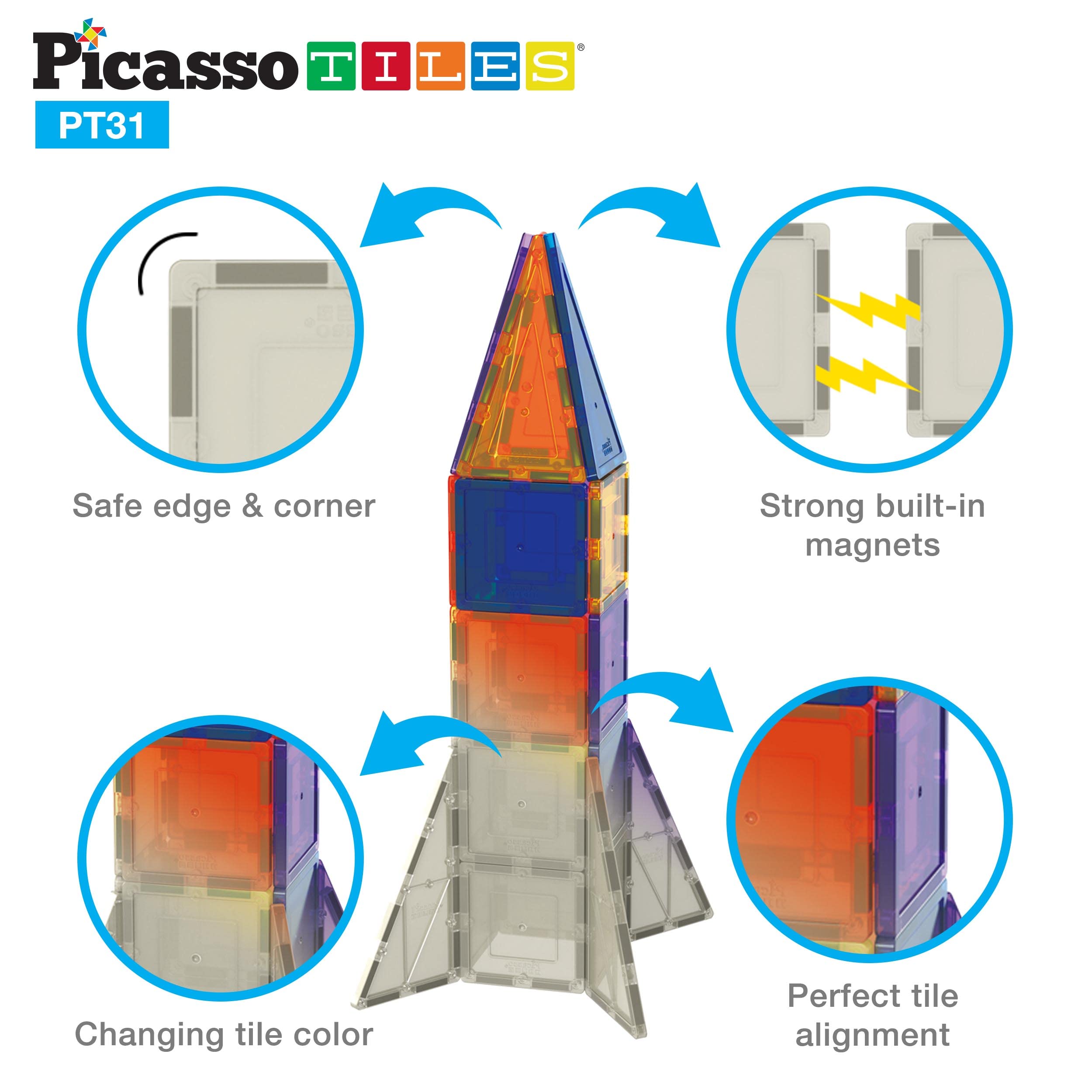 PicassoTiles rocket construction in progress for hands on engineering exploration