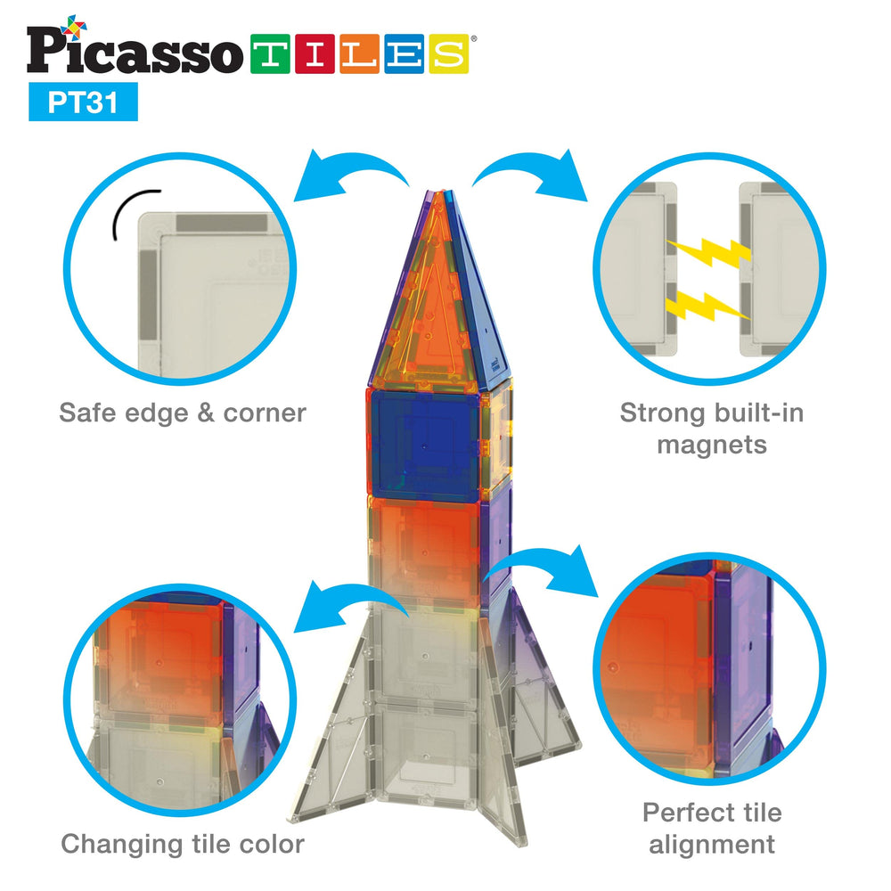 PicassoTiles rocket construction in progress for hands on engineering exploration