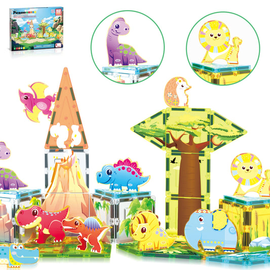 PicassoTiles Safari-Dino theme tiles enable imaginative play and early STEM exploration.