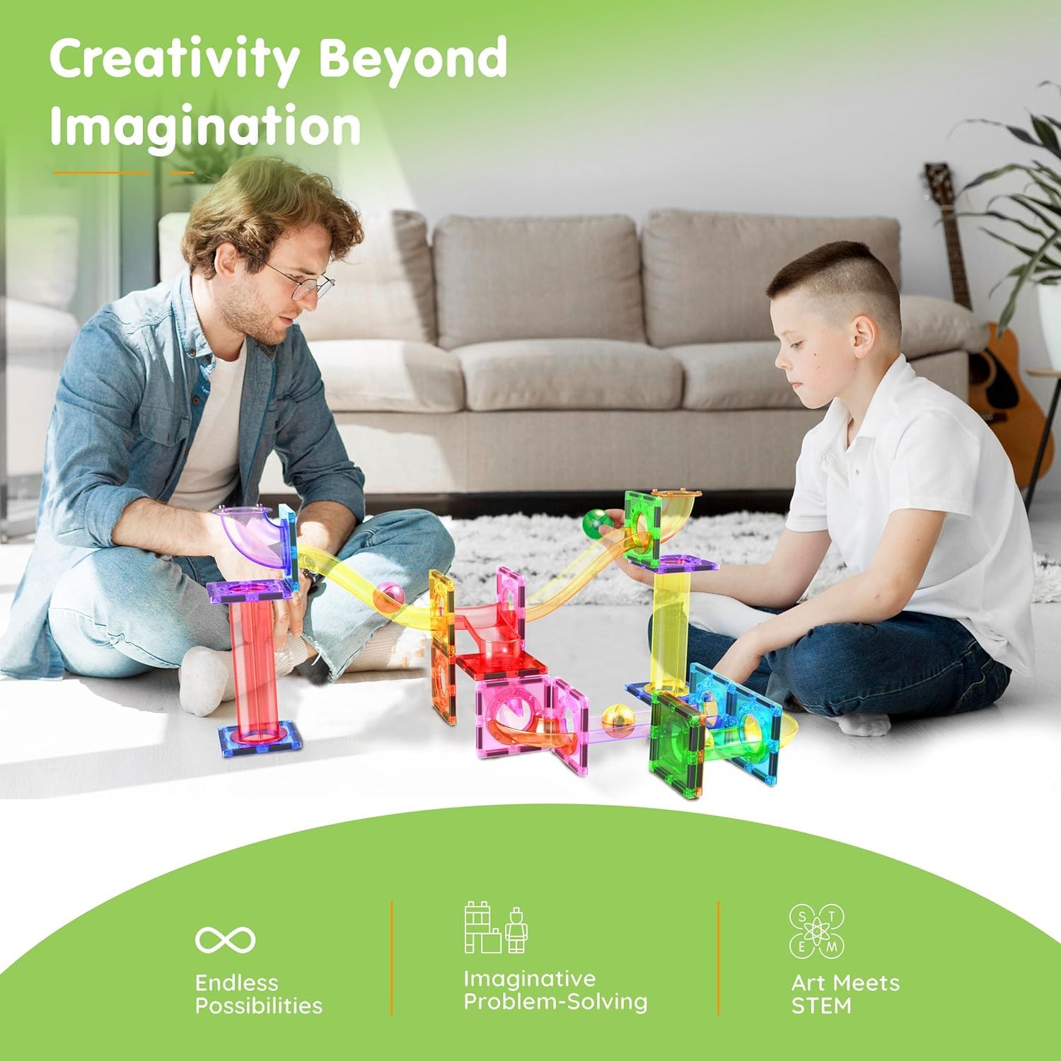 PicassoTiles BPA-free plastic with smooth magnets ensures safe building.