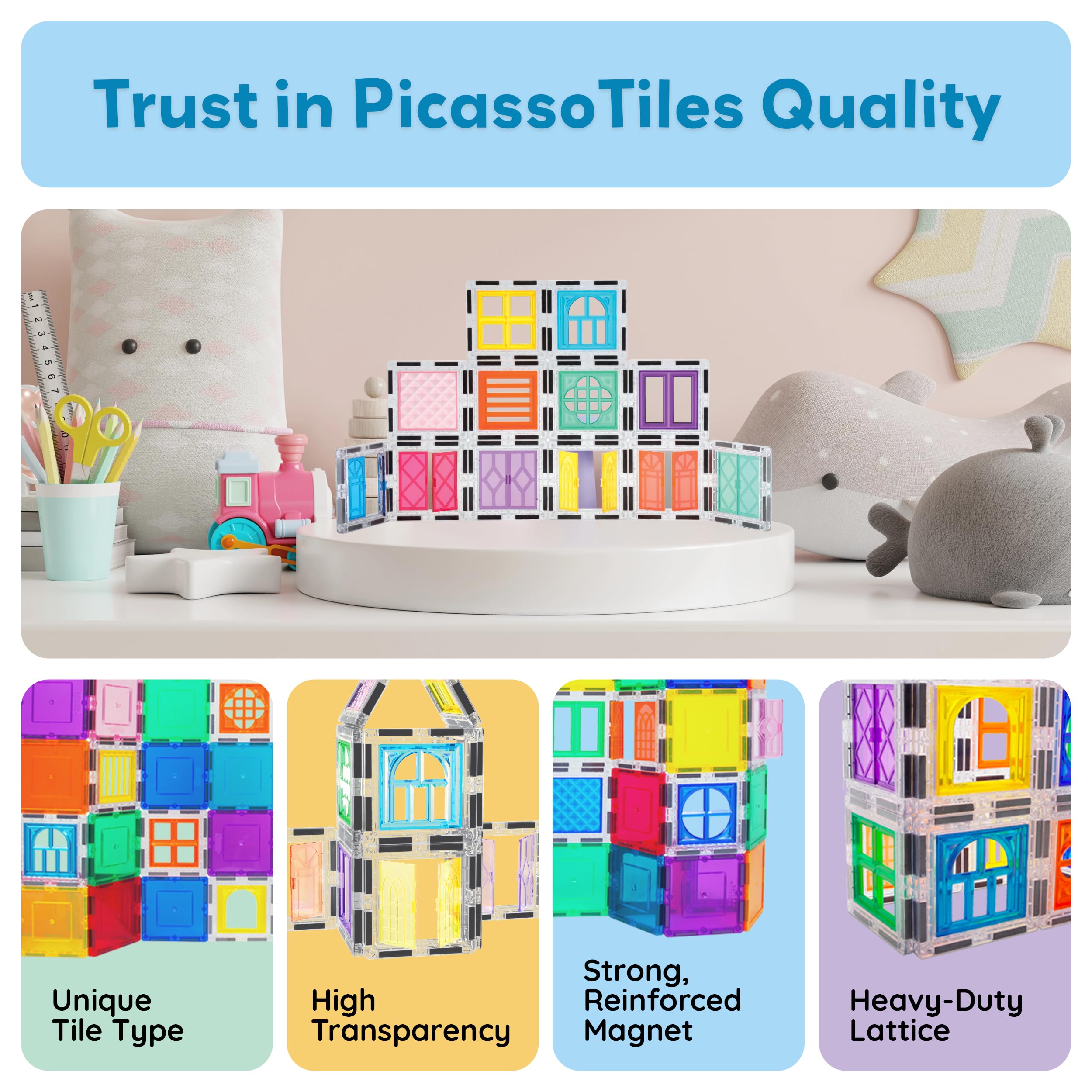 PicassoTiles BPA-free and non-toxic pieces support safe, hands-on STEM exploration.