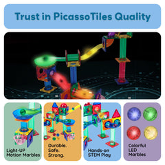 PicassoTiles 4pc LED marbles add counting and color recognition for STEM play.