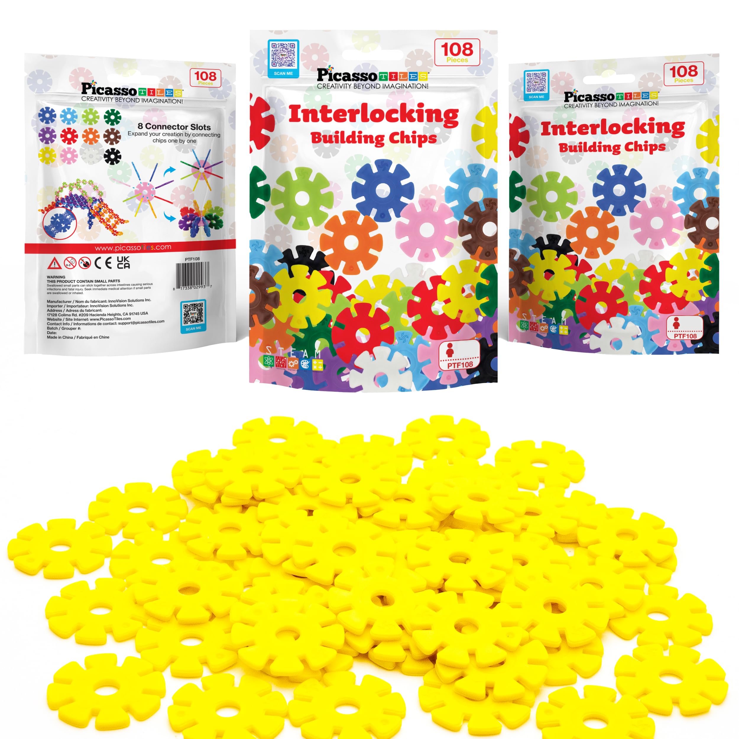 PicassoTiles BPA-free toy in yellow ensures safe, screen-free building fun.
