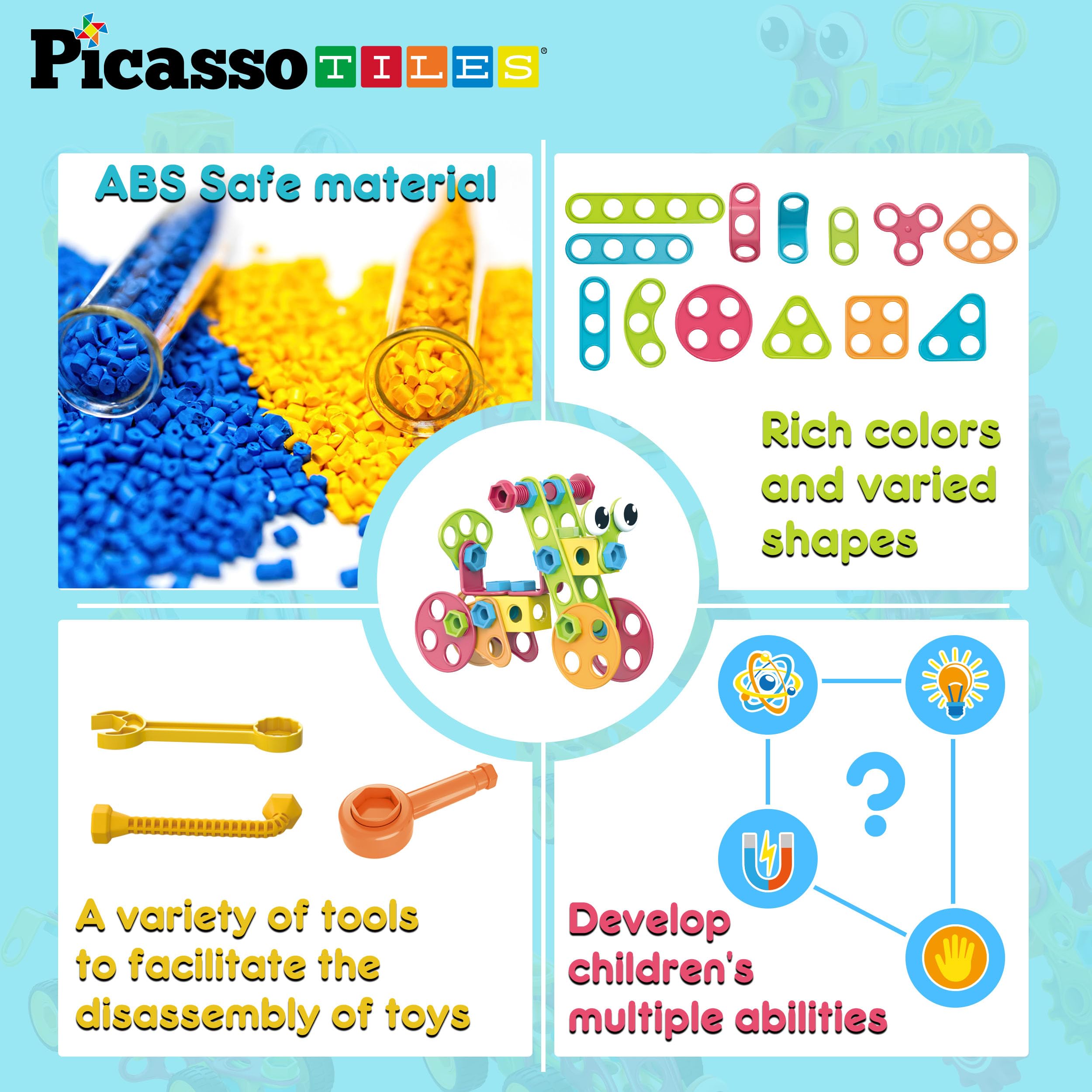 PicassoTiles BPA-free and non-toxic design supports safe, extended play.