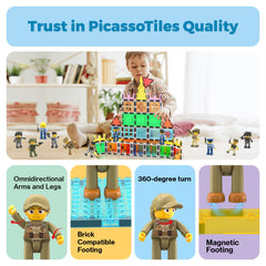 PicassoTiles security-hero figures for safe, colorful educational play and team-based creativity.