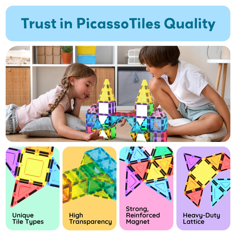 PicassoTiles sensory STEM toy boosts fine motor skills and imaginative building.