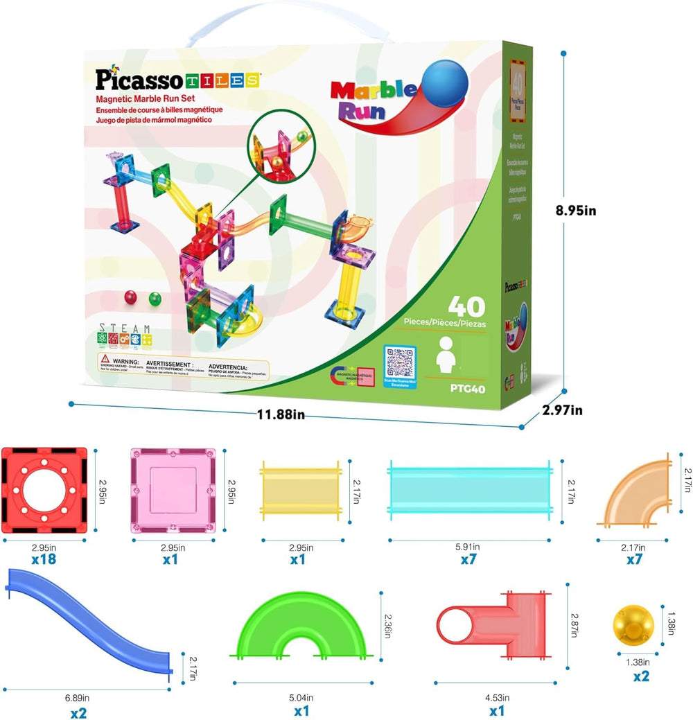 PicassoTiles slide and drop funnels guide marbles through engaging action.