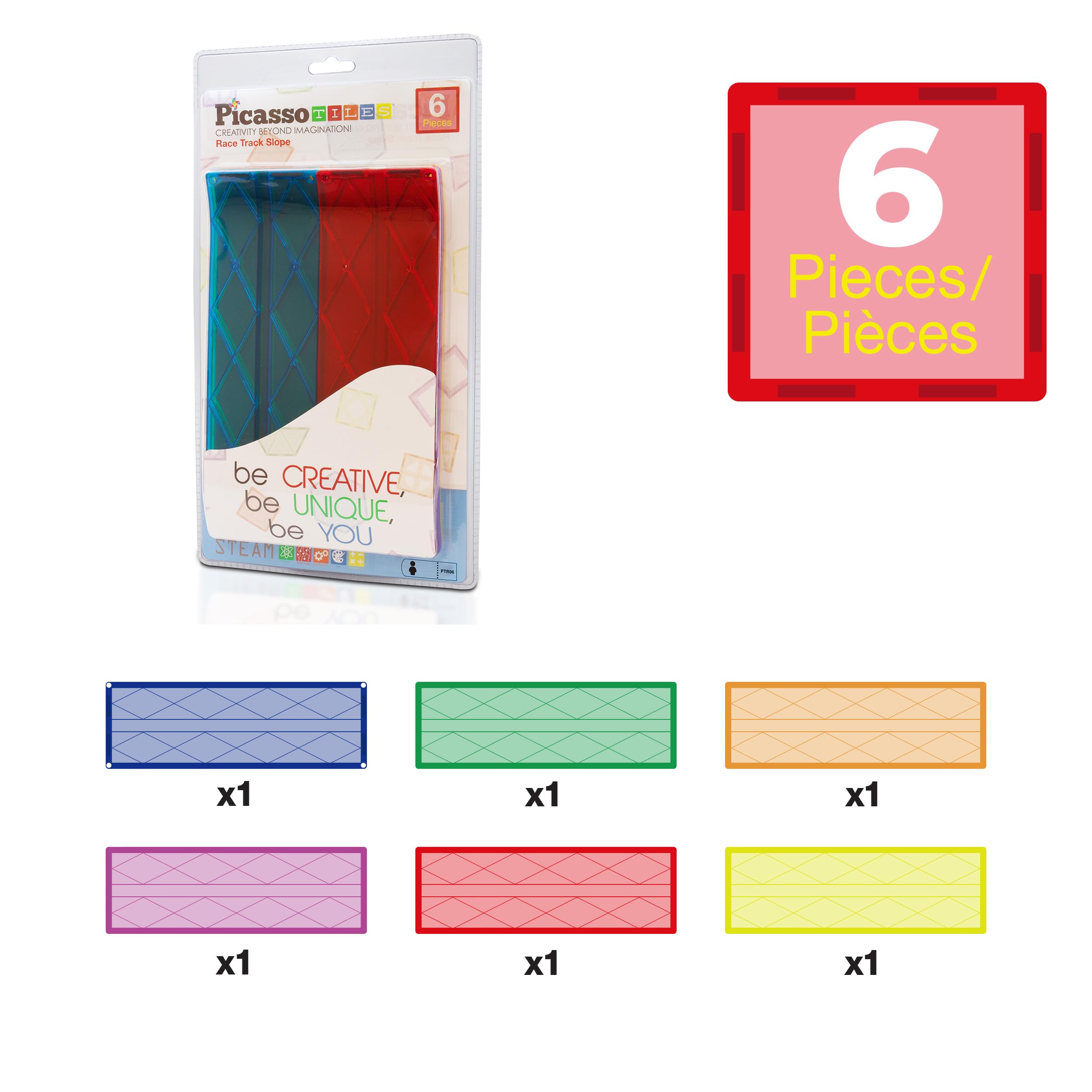 PicassoTiles slope piece 01 features a curved ramp for dynamic track designs.