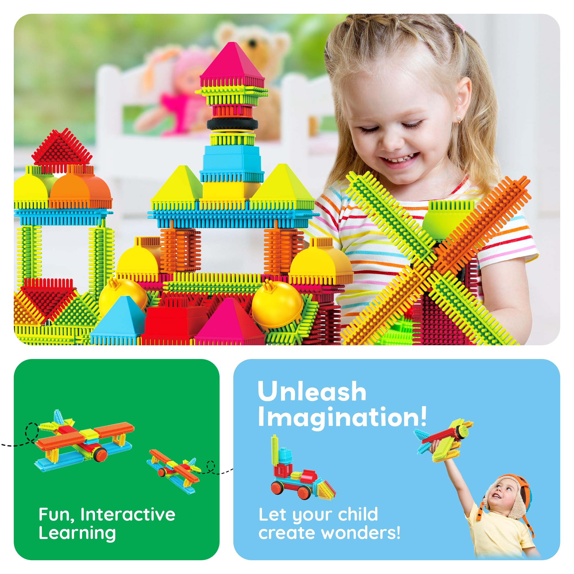 PicassoTiles stack and connect pieces enables open-ended design exploration.