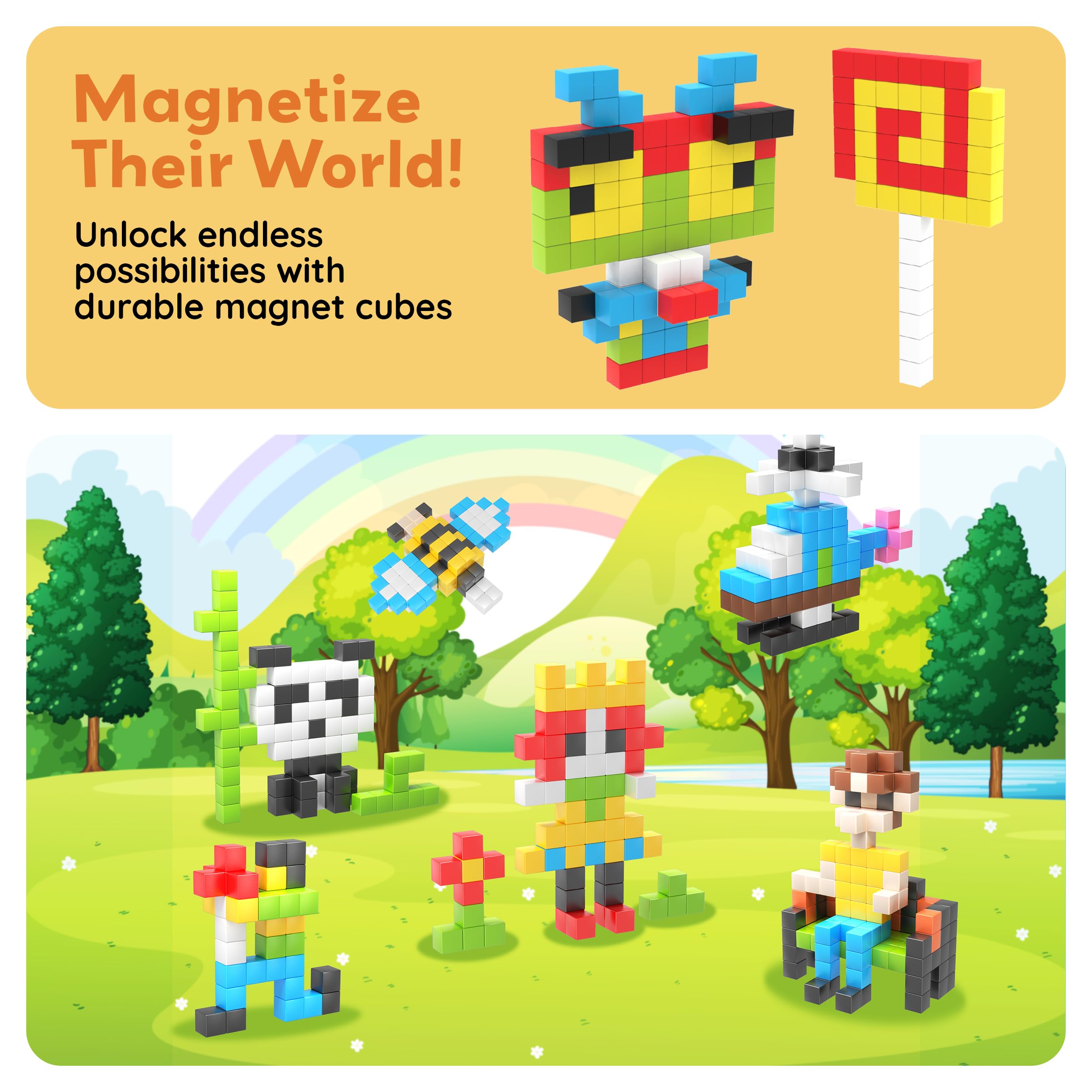 PicassoTiles stacking magnets foster open-ended play and experimentation.