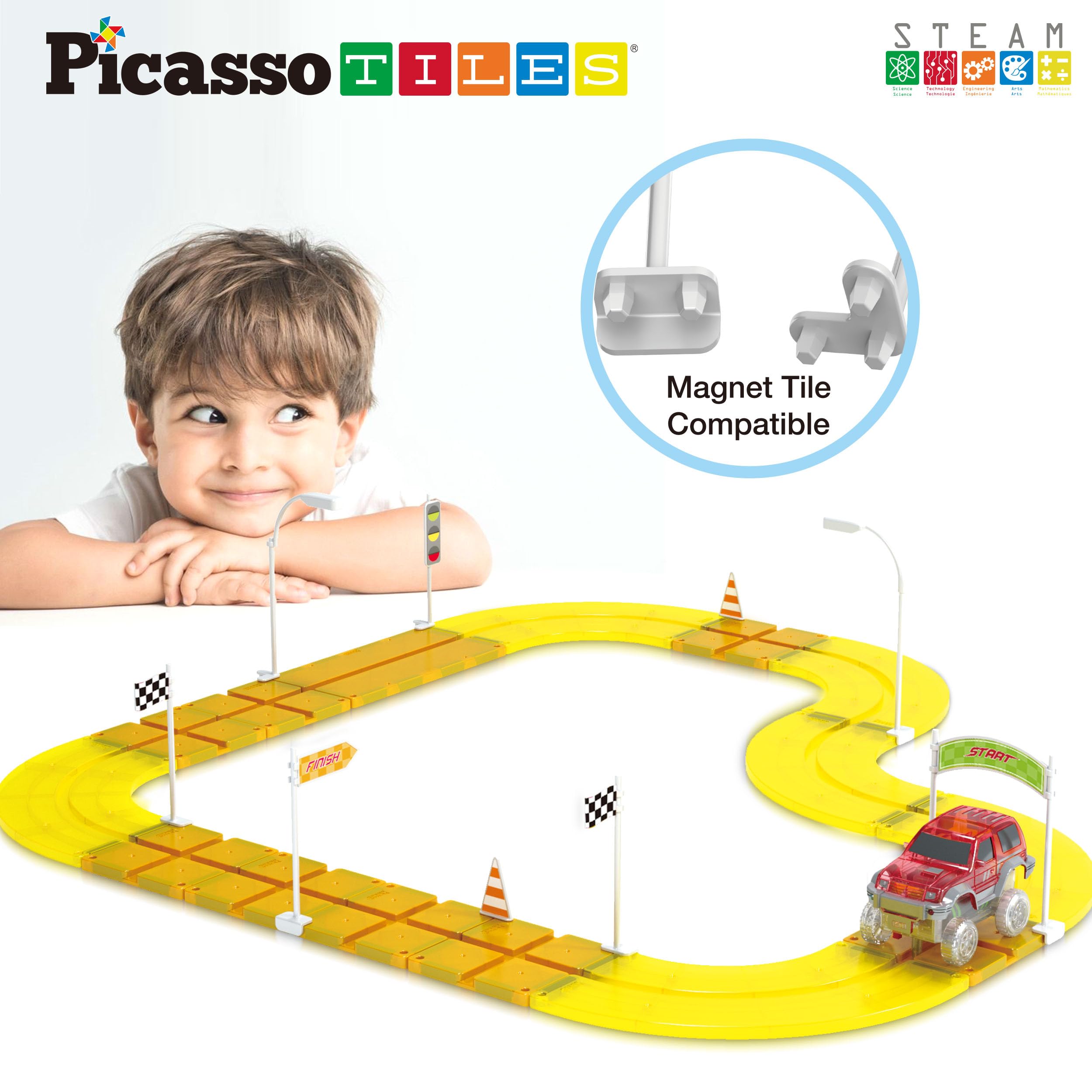 PicassoTiles sticker set enhancements add vibrant detail to race courses.