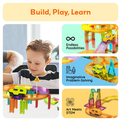 PicassoTiles street sign kit adds realistic road details for imaginative play.
