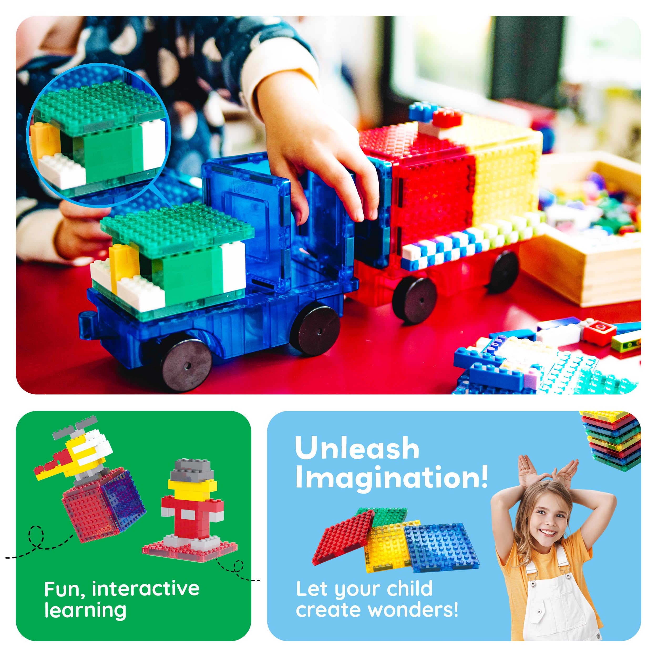 PicassoTiles magnets provide strong pull for tall, stable structures.