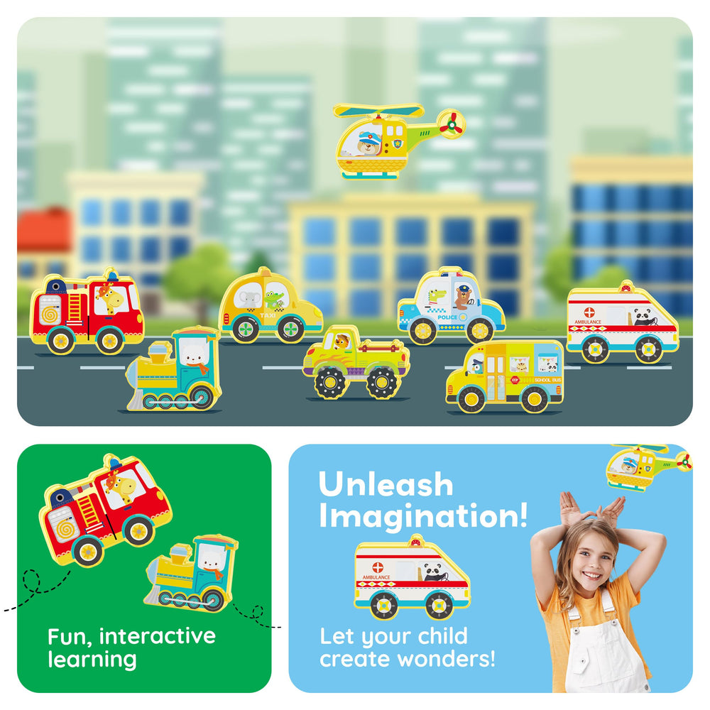 PicassoTiles taxi magnetized for everyday city exploration and creative role-play.
