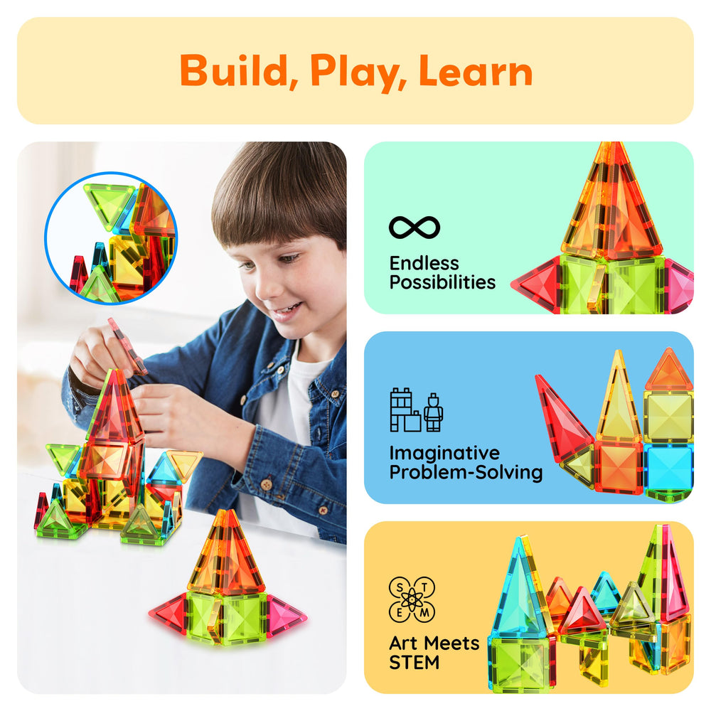 PicassoTiles tower-build play highlights spatial planning and steady hands.