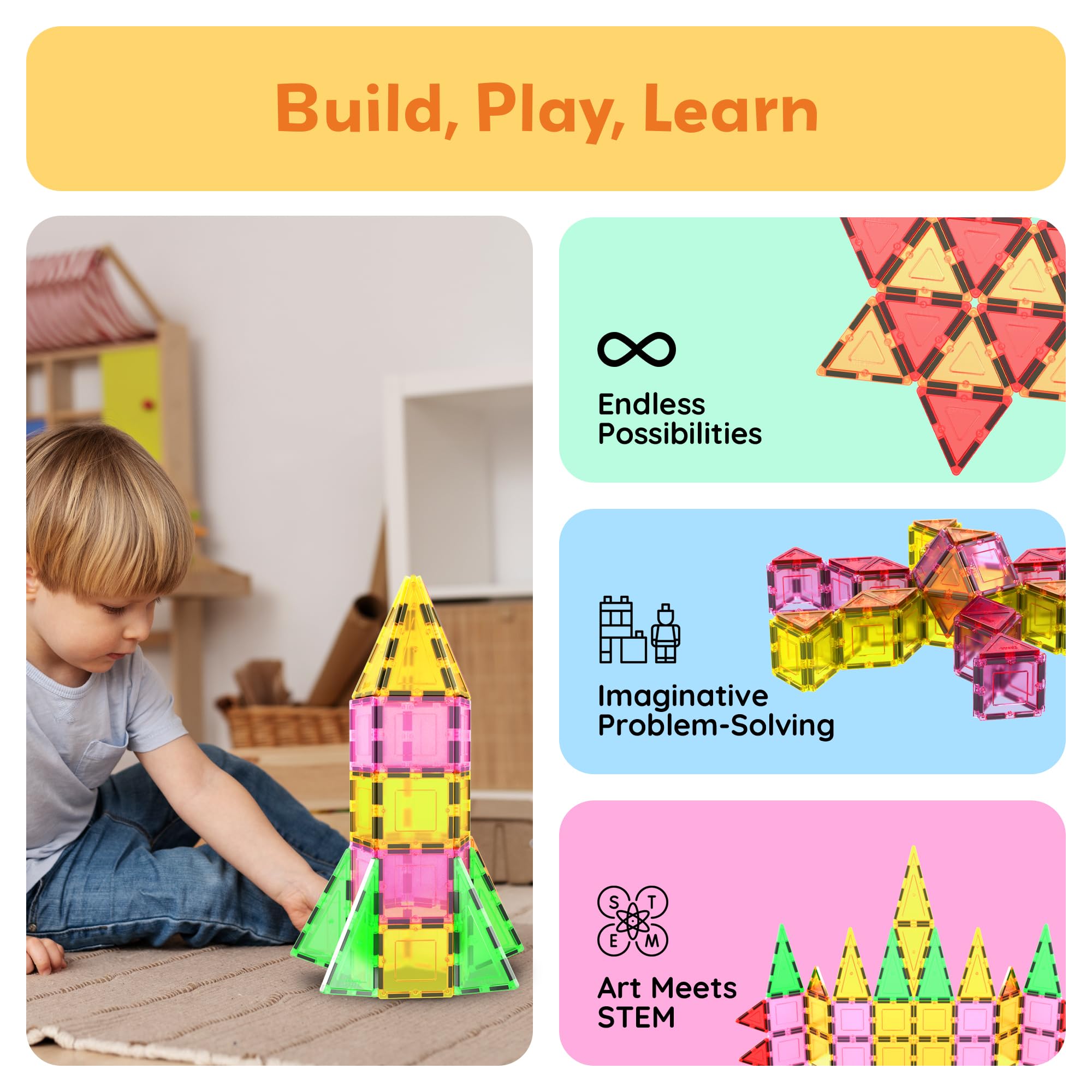 PicassoTiles tower-building captures collaborative, screen-free fun for kids.