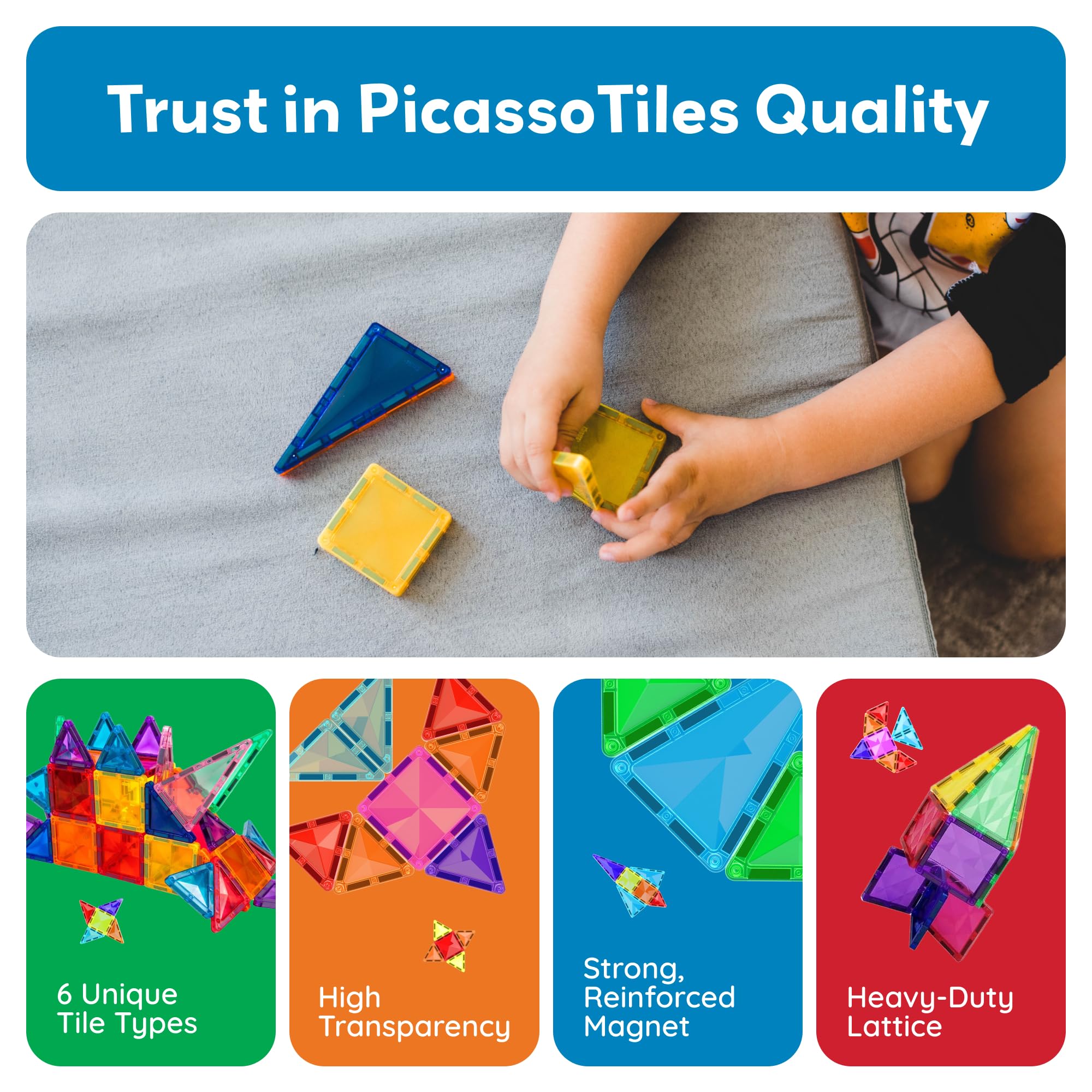 PicassoTiles tower designs showcase stable, imaginative constructions