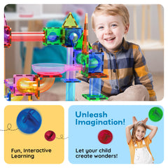 PicassoTiles track with funnels invites experimentation and logical thinking.
