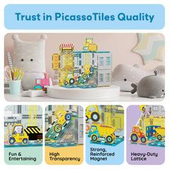 PicassoTiles tractor magnet tiles for imaginative landscapes and planning.