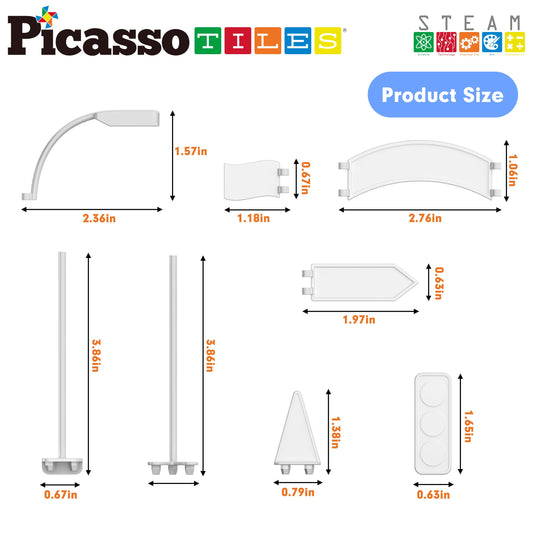 PicassoTiles traffic sign accessory stabilizers add safety cues for imaginative play.
