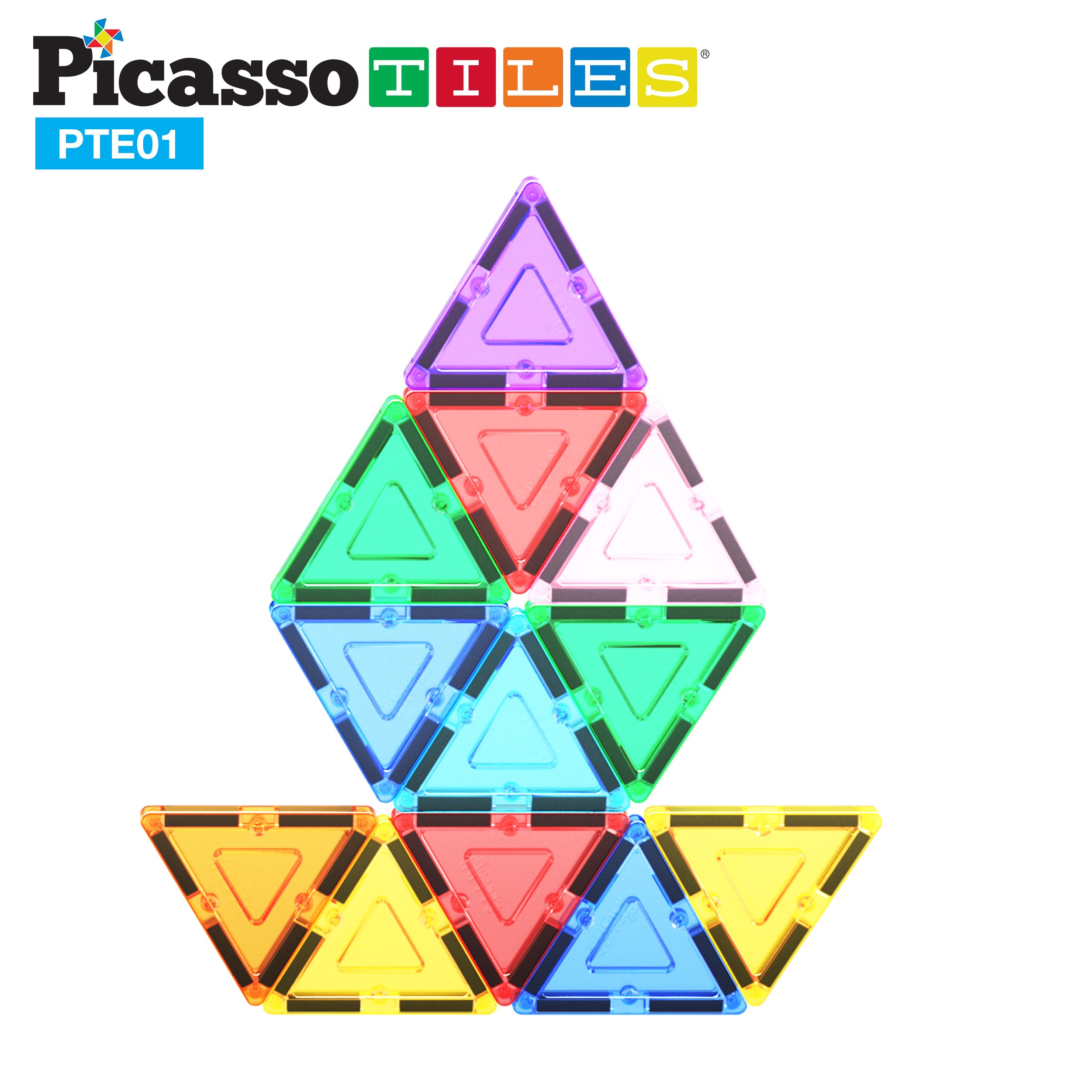 PicassoTiles triangle magnet tiles feature BPA-free ABS plastic for durable non-toxic construction