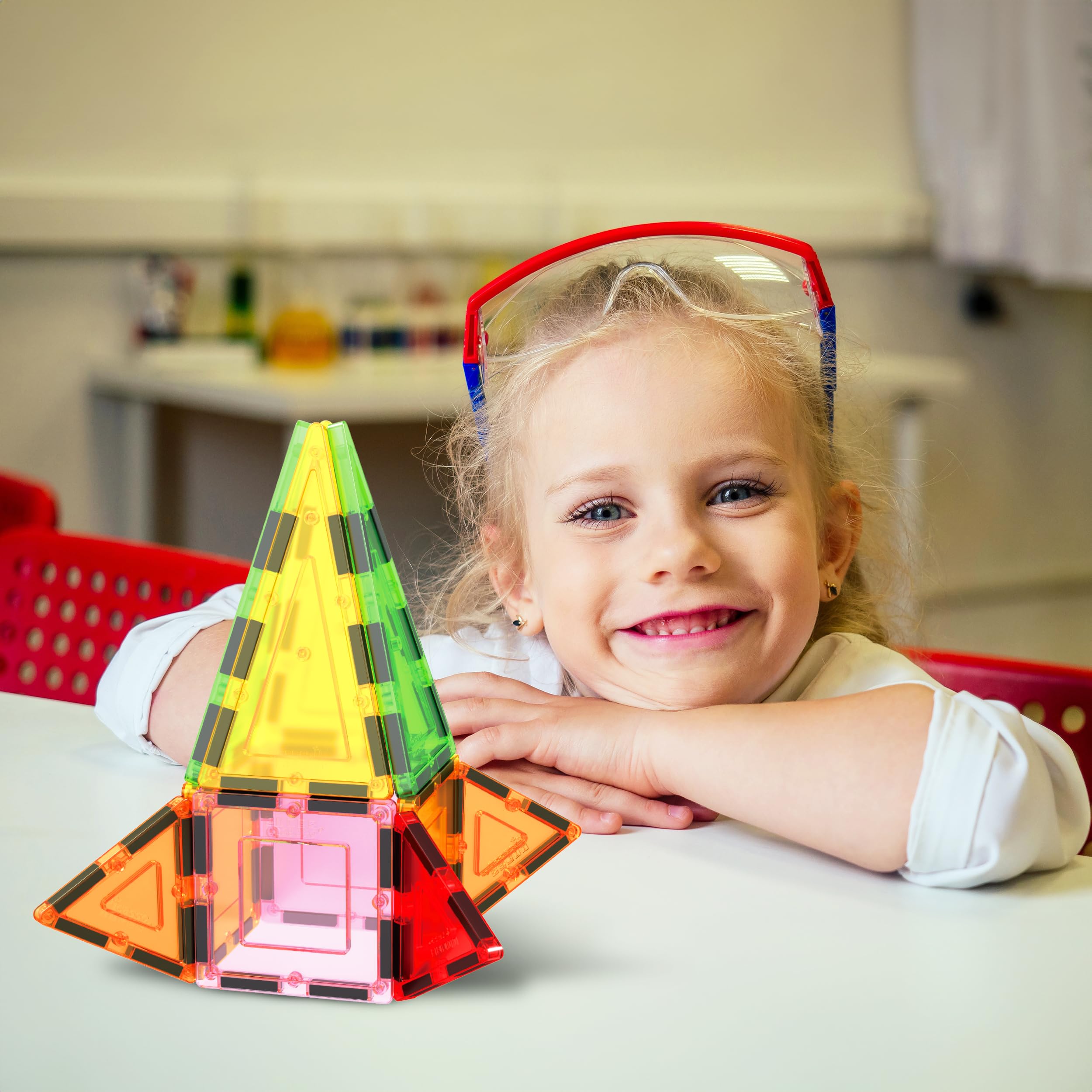 PicassoTiles triangle tile set emphasizes geometric discovery and shape recognition.