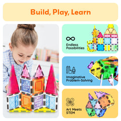 PicassoTiles triangles and squares tiles inspire colorful, geometric play.