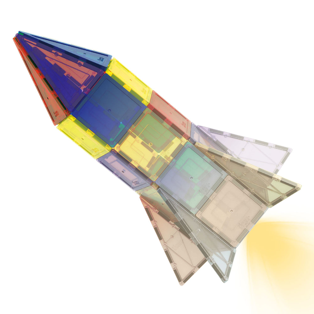 PicassoTiles UV activated rocket set outdoors showing color change under sun for science style play