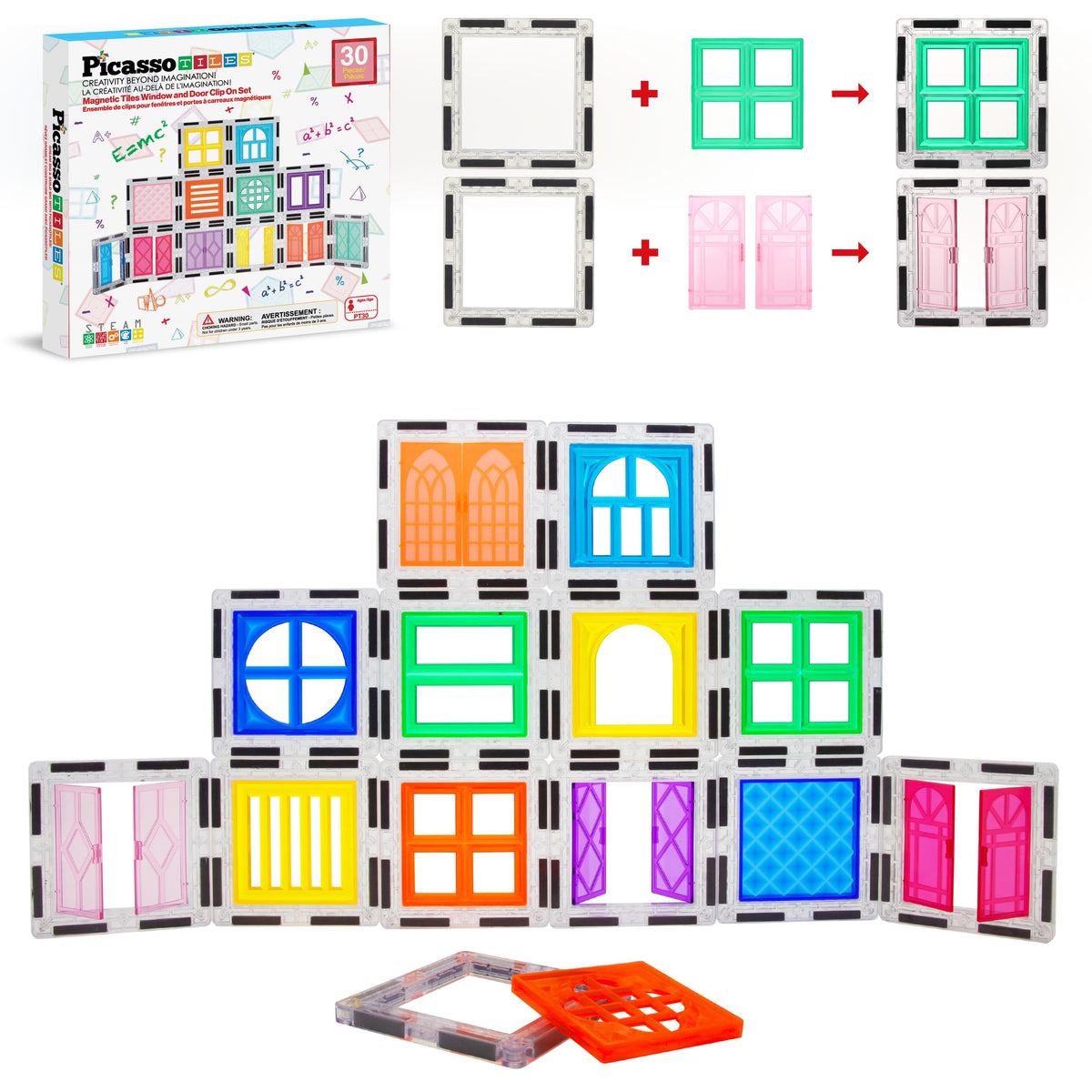 PicassoTiles window clip-on magnets secure openings for bright, imaginative play.