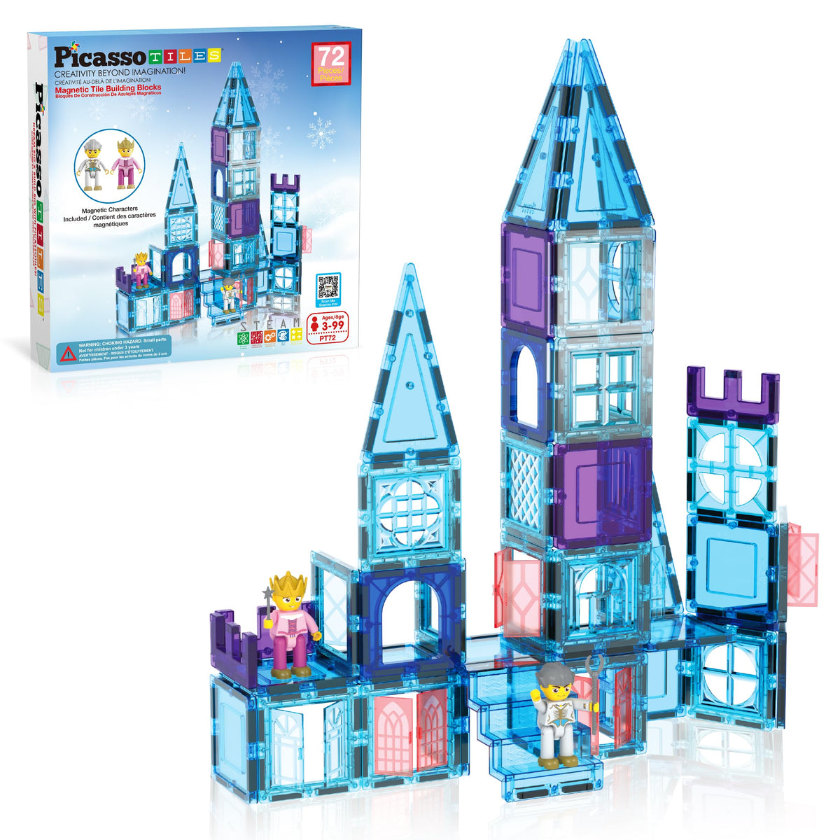 PicassoTiles winter ice tiles show translucent magnets for imaginative winter builds.