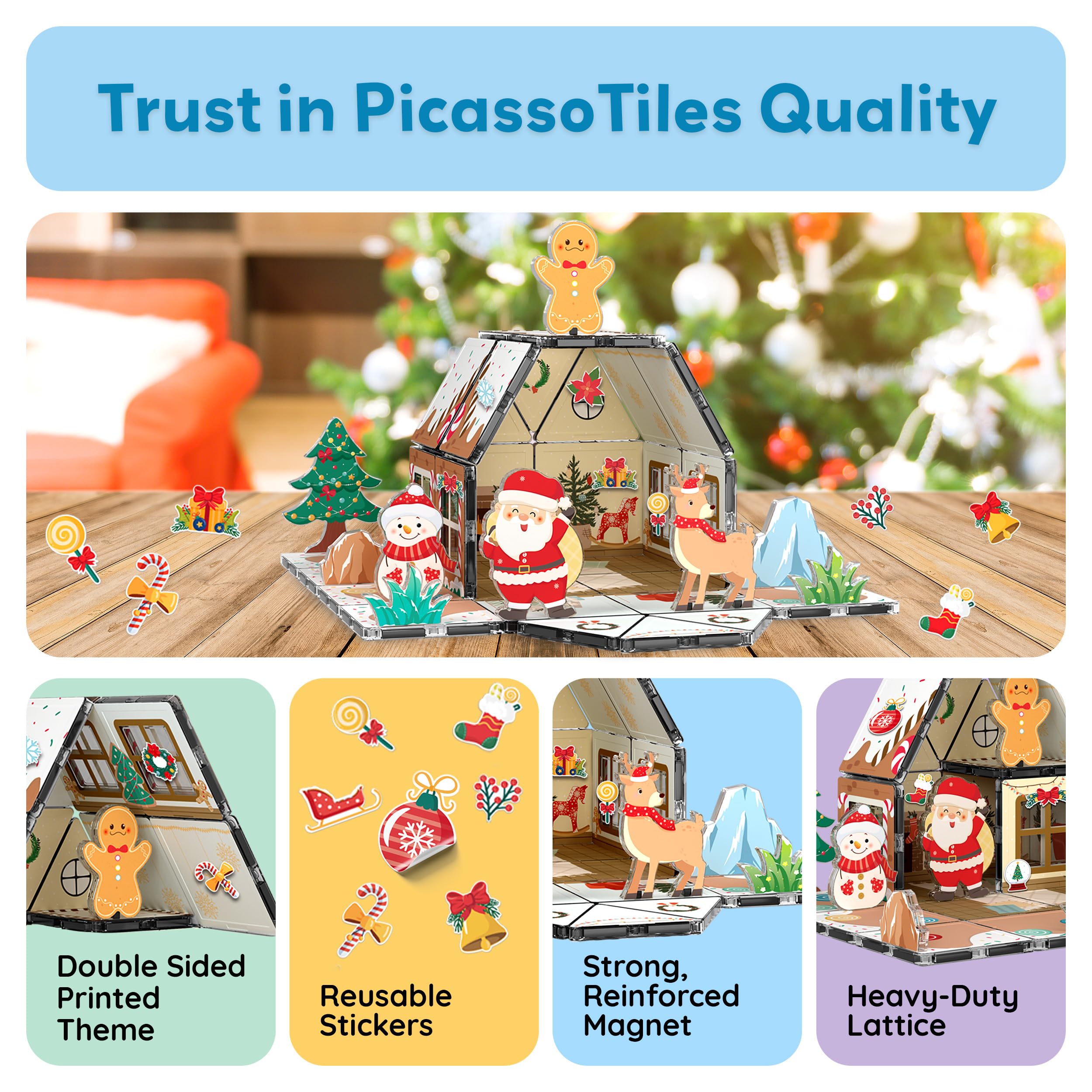 PicassoTiles winter scene stickers boost decoration and imaginative play.