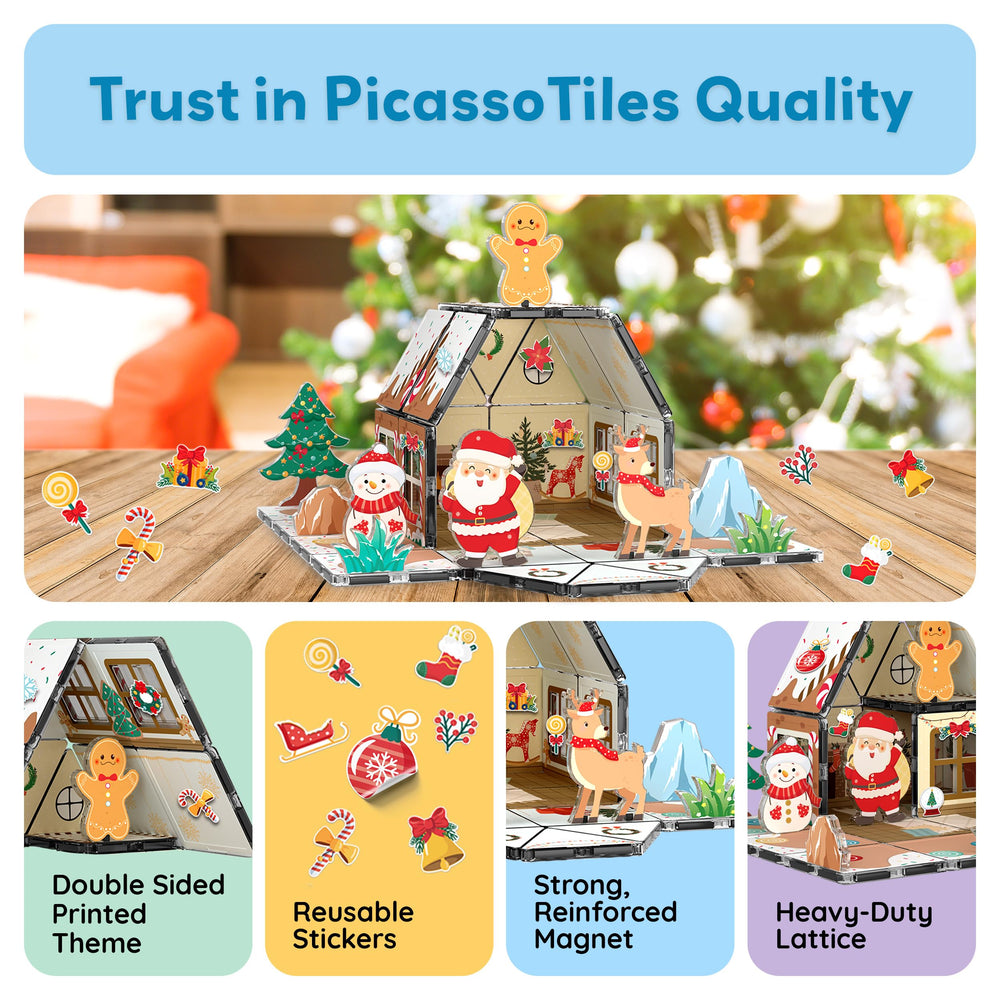 PicassoTiles winter scene stickers boost decoration and imaginative play.