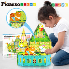 PicassoTiles wood print tiles introduce natural textures for varied visuals.