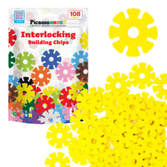 PicassoTiles yellow interlocking discs for quick, creative construction and fine motor play.