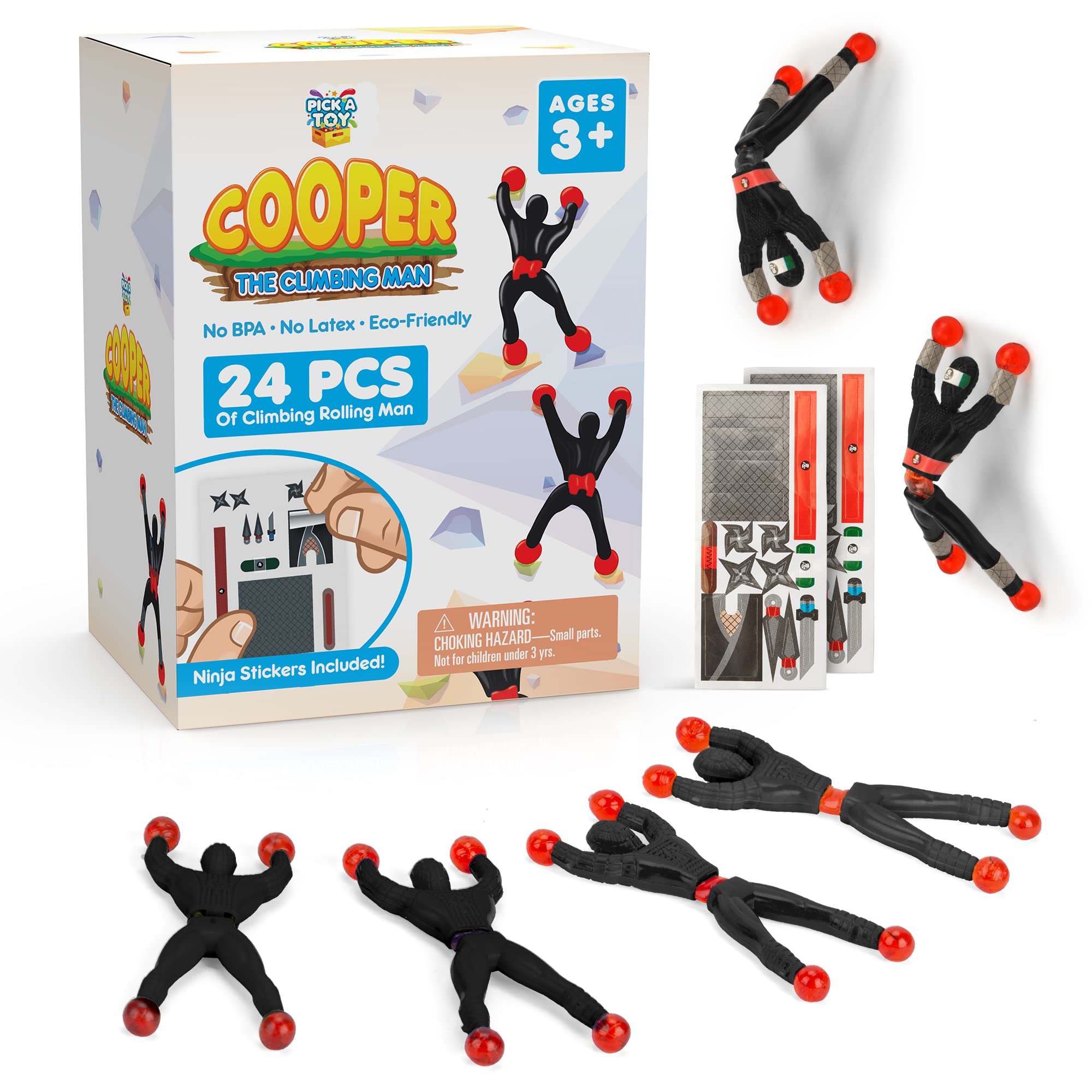 PICK A TOY 24 sticky wall-climbing ninjas in vibrant colors for party fun
