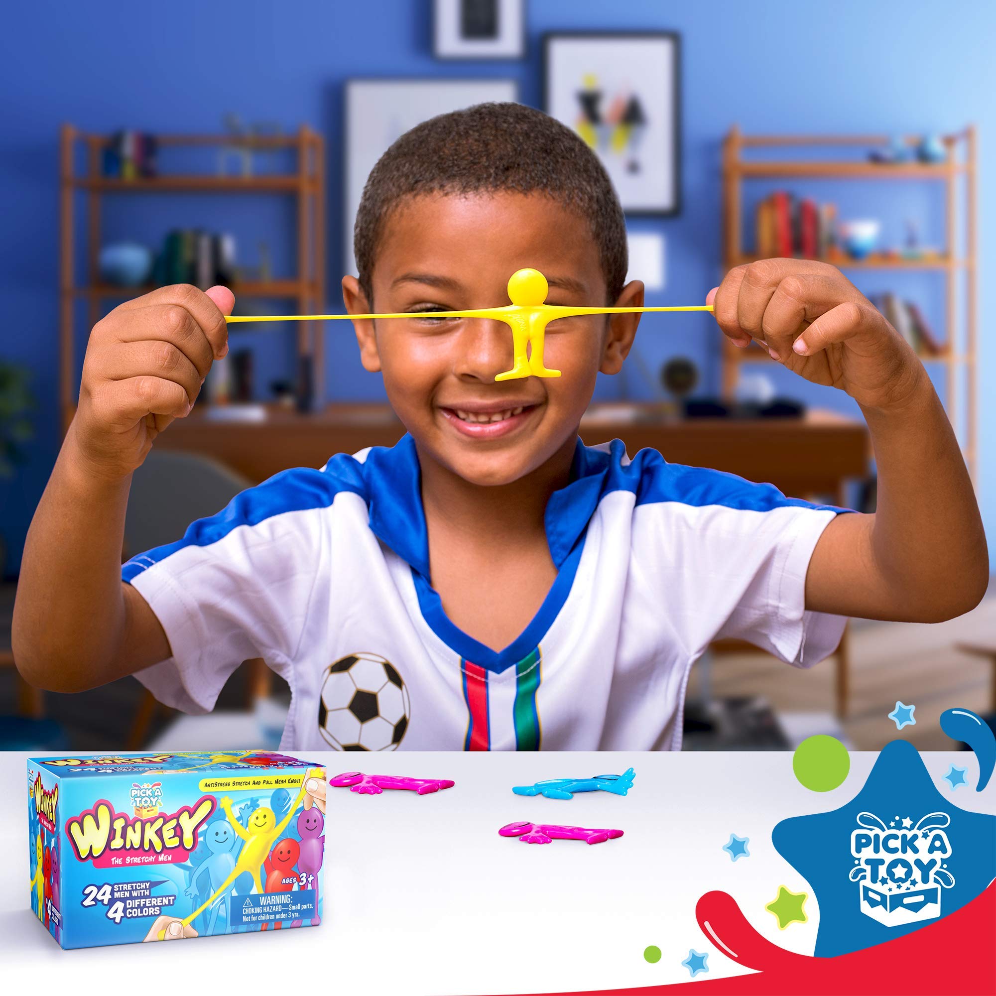 Pick A Toy stretchy happy man toy in party favor sparks playful moments.