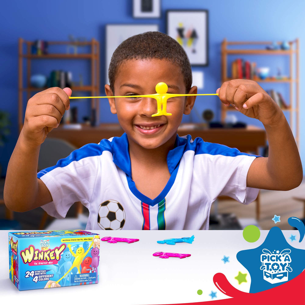 Pick A Toy stretchy happy man toy in party favor sparks playful moments.