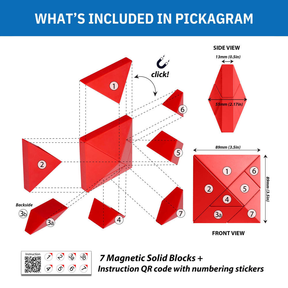 Pickagram magnetic tangram figure collection highlights alphabets, animals, and human shapes for creative story play.