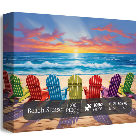 PICKFORU Beach Puzzle Sunset Scene, 1000 pieces for a relaxing evening challenge.