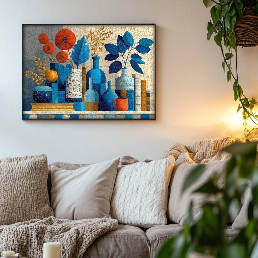 PICKFORU blue Bohemian polka dots pattern adds lively color to spaces.