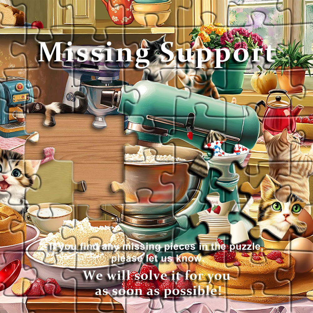 PICKFORU cat puzzle completed image; cheerful kitchen theme enhances home.