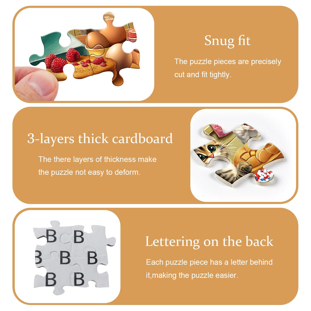 PICKFORU cat puzzle kitchen scene; playful cats focus on baking tasks.