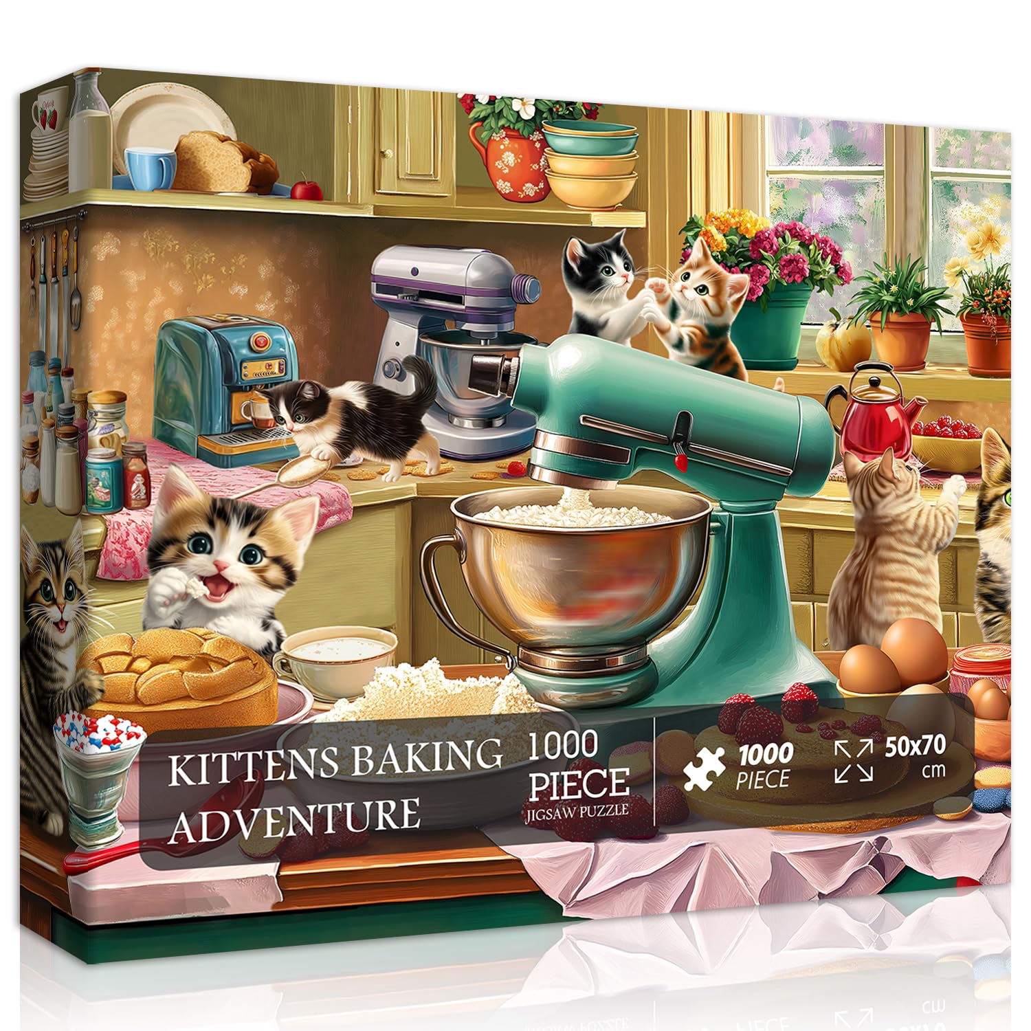 PICKFORU cat puzzle kittens baking scene; 1000-piece challenge for adults.