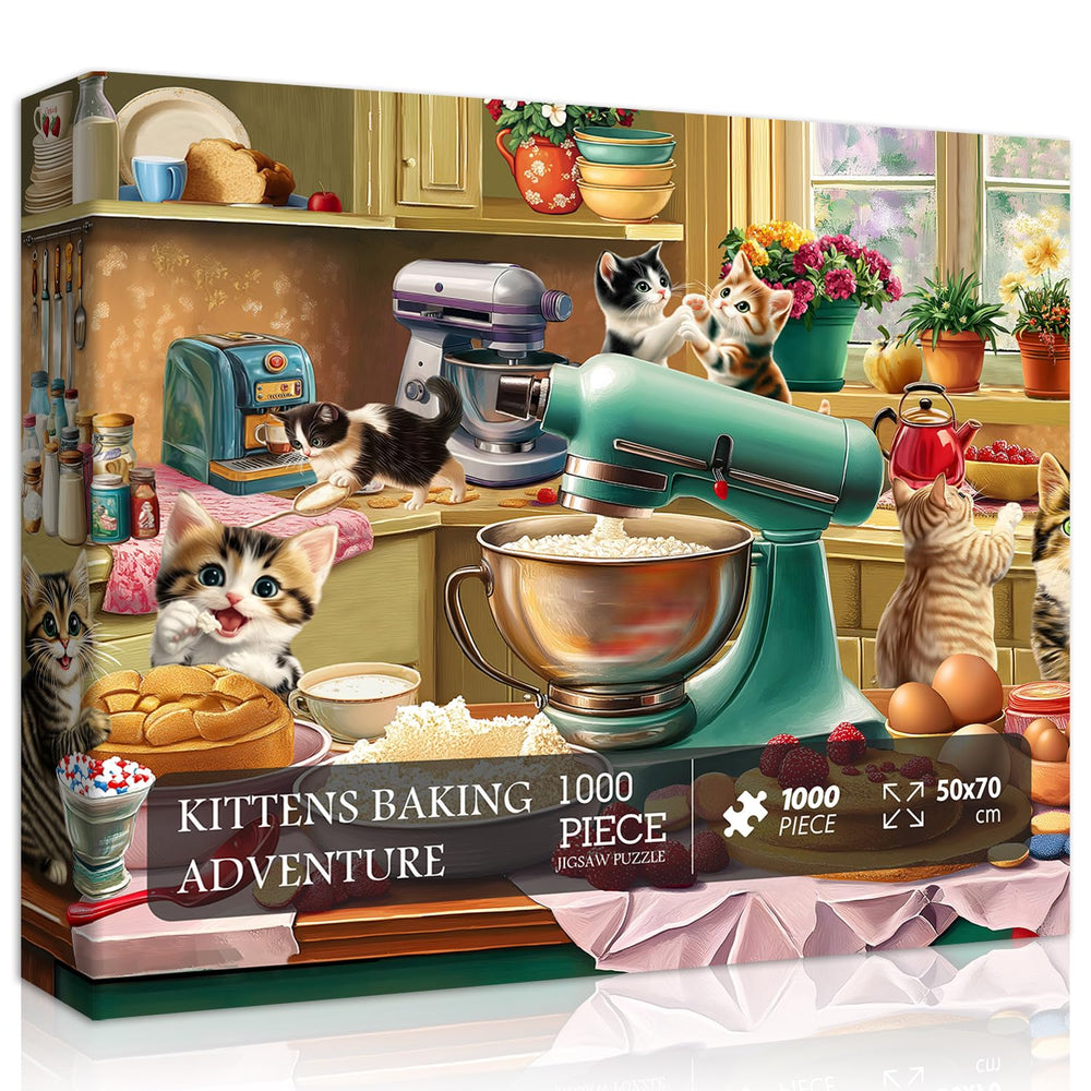 PICKFORU cat puzzle kittens baking scene; 1000-piece challenge for adults.
