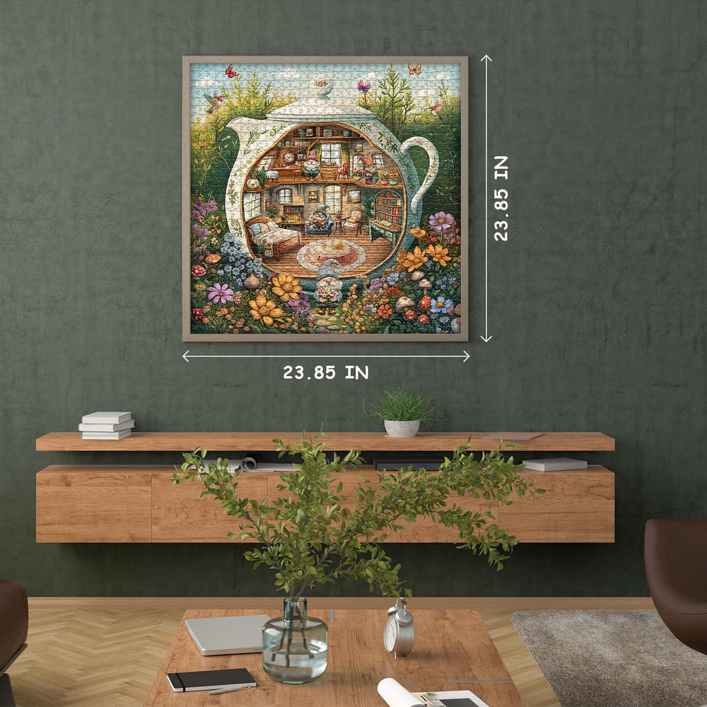PICKFORU Gnome Teahouse Puzzle scene invites family fun with a cozy, shared challenge.