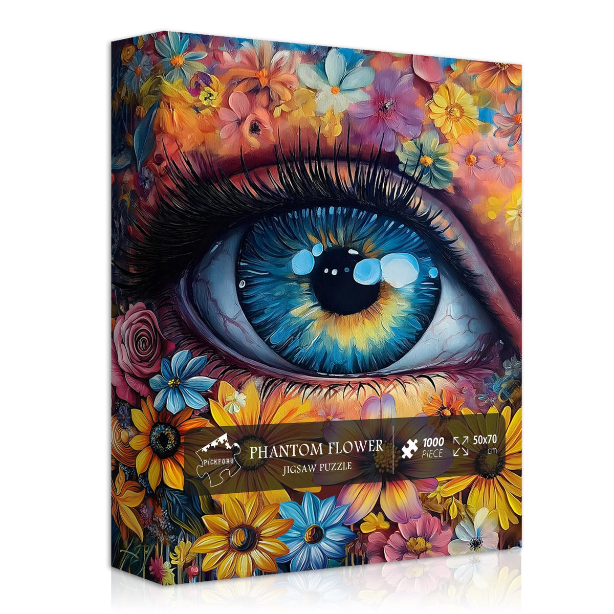 Pickforu Eye Flower puzzle cover shows vibrant vintage art for a relaxing session.