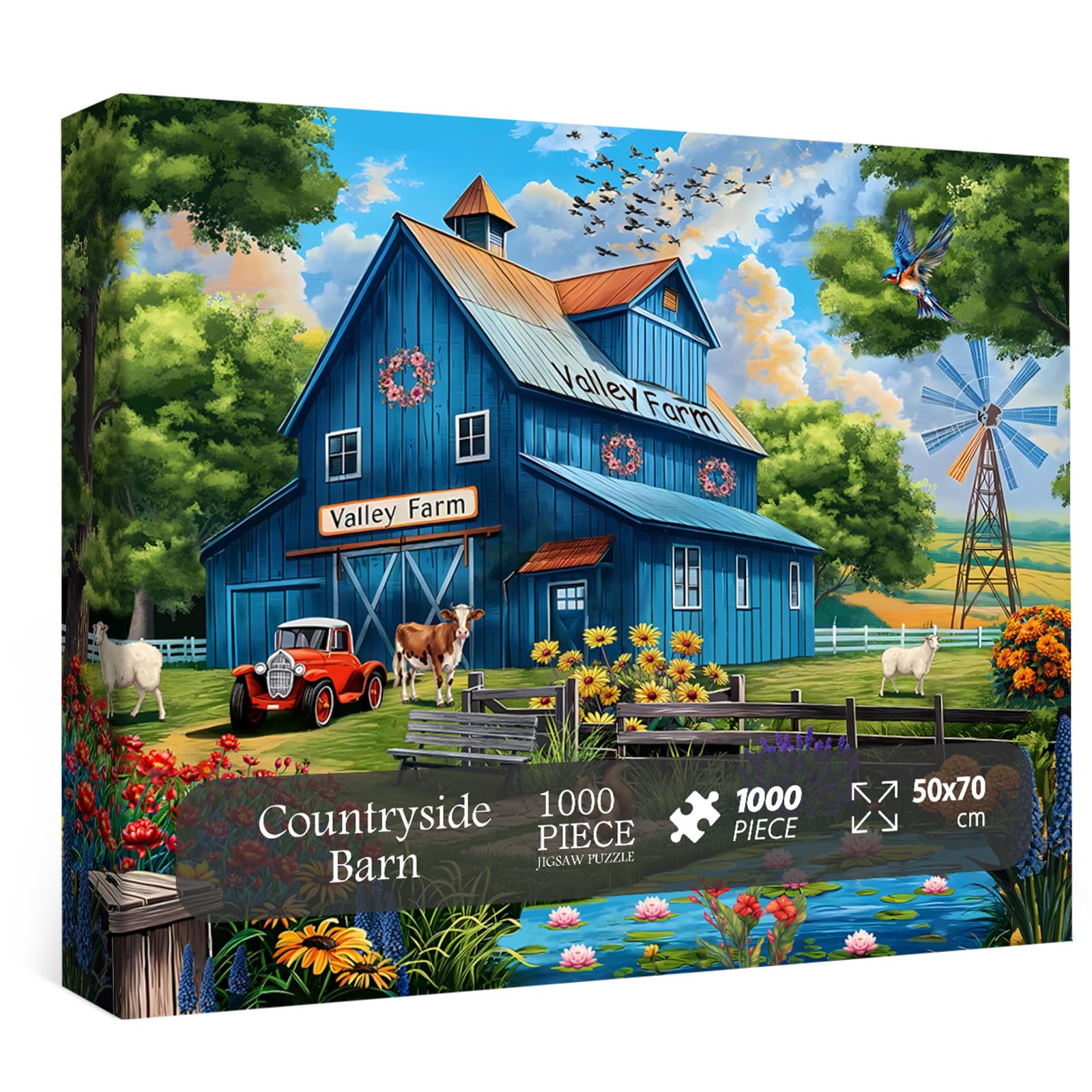 PICKFORU Farm Puzzle 1000 pieces with tranquil barn and fields for mindful focus.