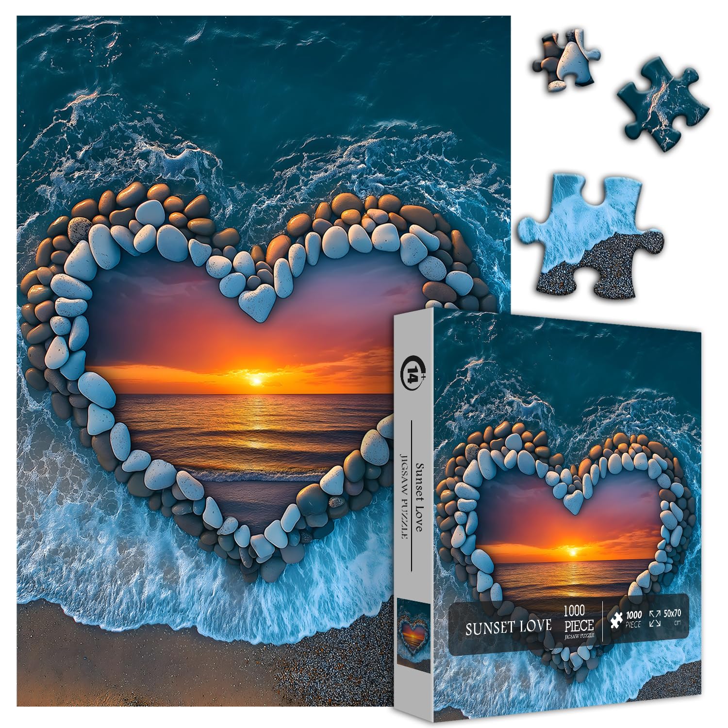 PICKFORU Ocean Heart Sunset scene highlighting calming seaside inspiration during puzzles