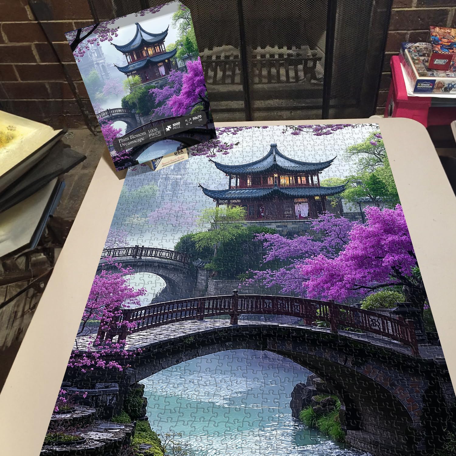 PICKFORU Plum Blossom Dreamscape puzzle-pieces-back with ABC guides for quick assembly.