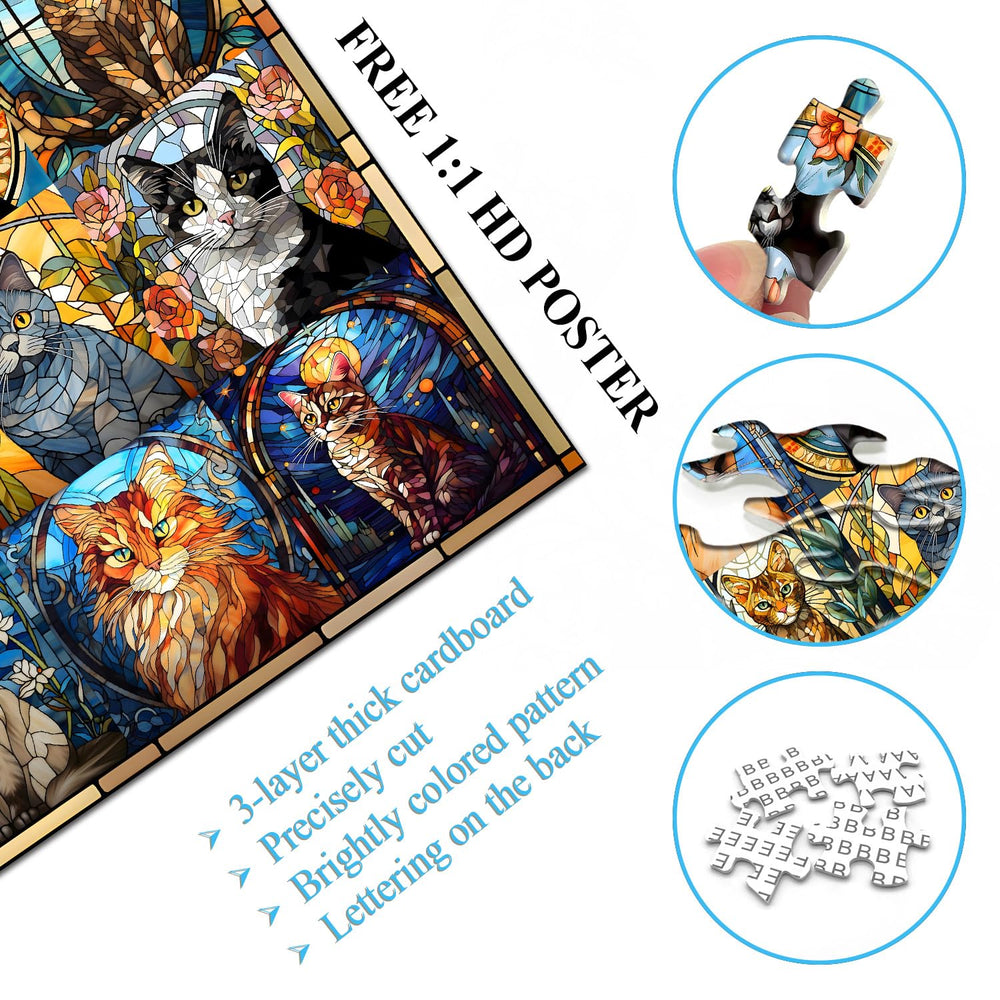 PICKFORU stained glass cat puzzle designs 16 celebrates colorful feline artistry.